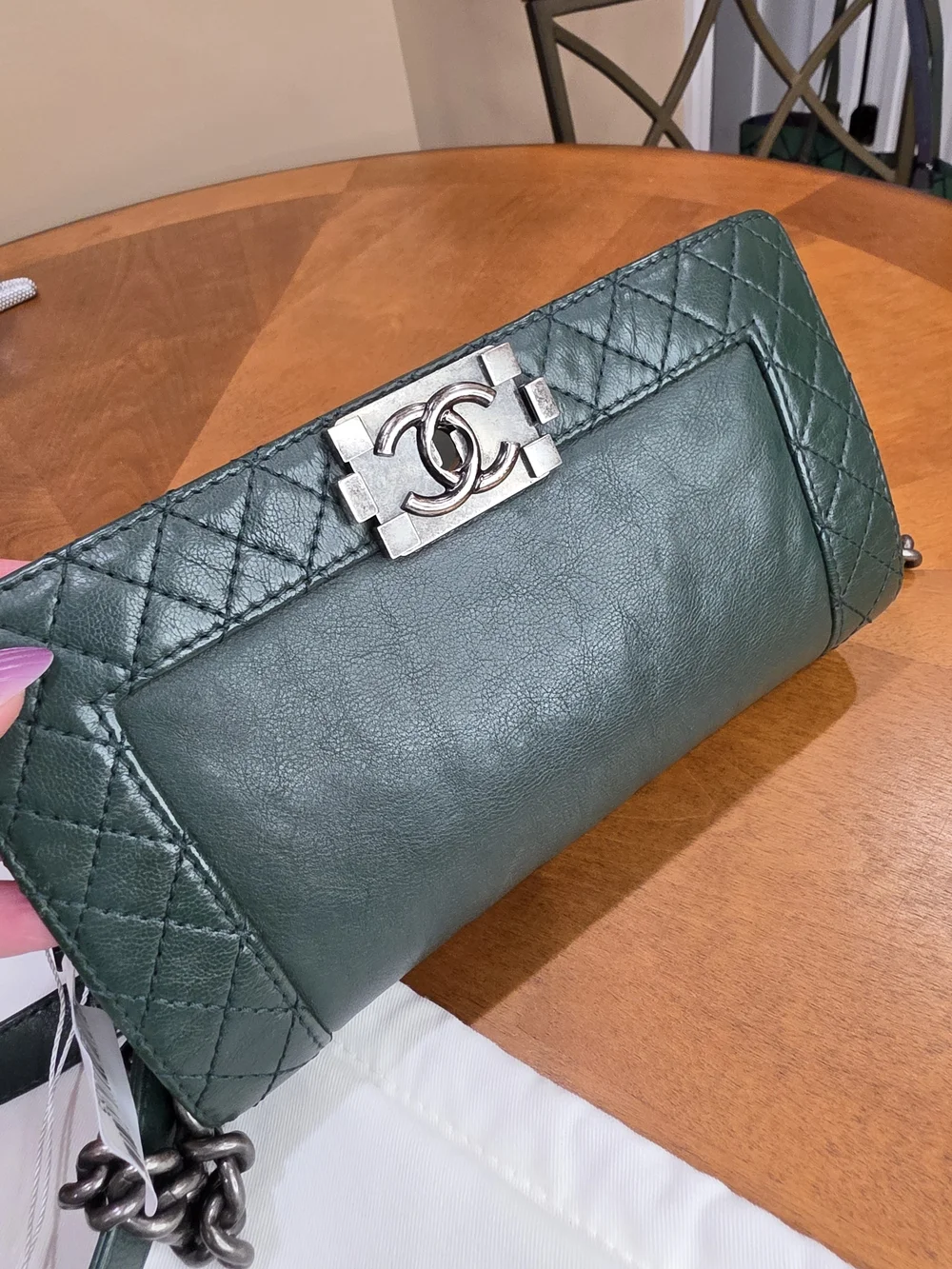 Chanel Boy Rare Green Quilted Lambskin Chain Shoulder Bag